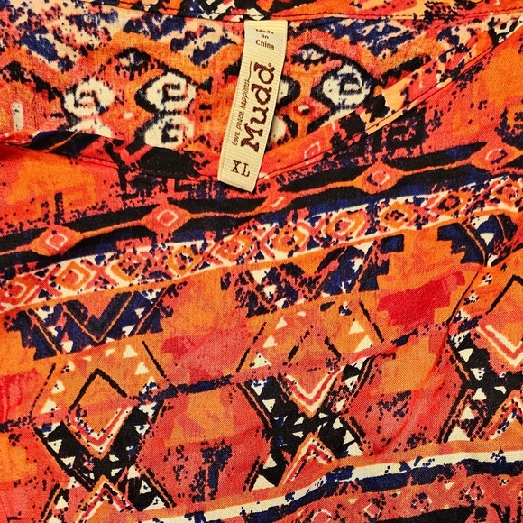 Vintage Mudd XL Tribal Ethnic Aztec Red Orange Boho Strappy Sun Dress Sundress - Picture 9 of 11